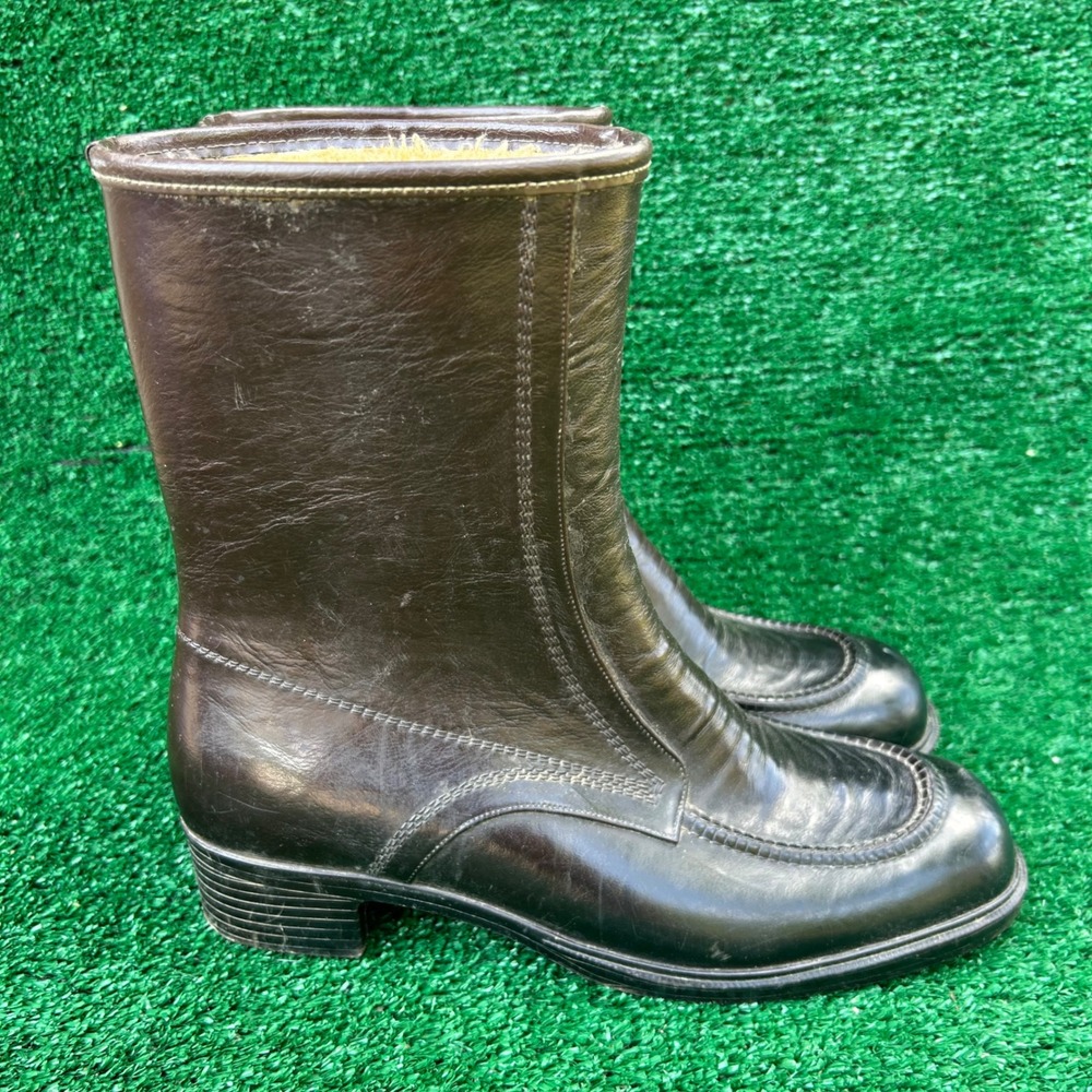 Vintage Made in USA Waterproof Boots Brown Faux Fur Lined Moc Toe Size 9